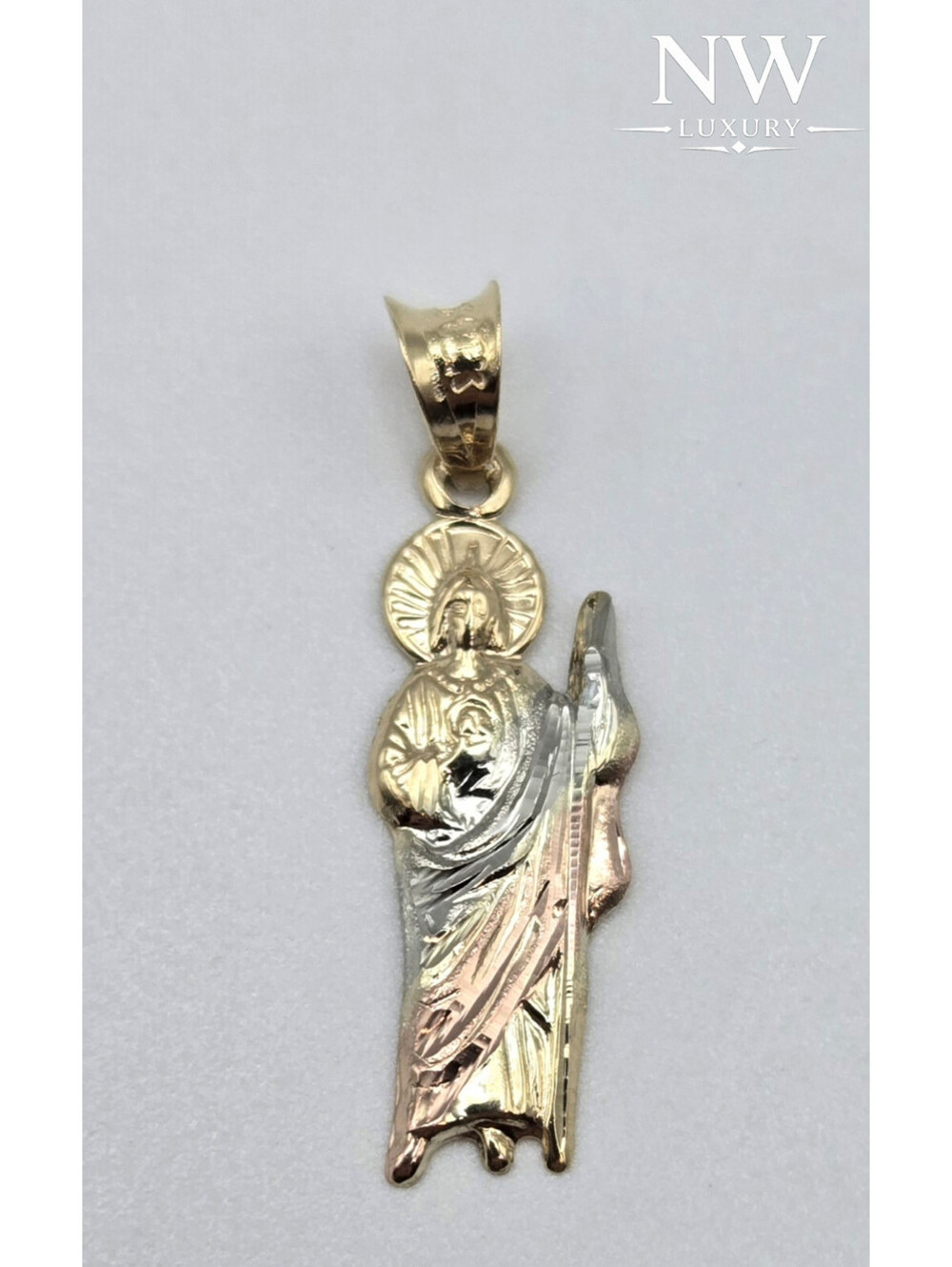 10K Solid Tri-Color Gold Saint Jude Pendant Religious Charm NEW